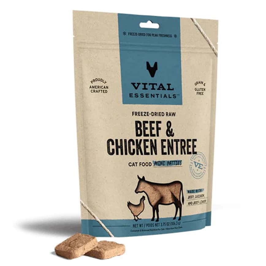 VITAL ESSENTIALS 貓糧 凍乾脫水生肉糧 迷你肉餅 牛肉+雞肉 8oz (691012) (圖片2)