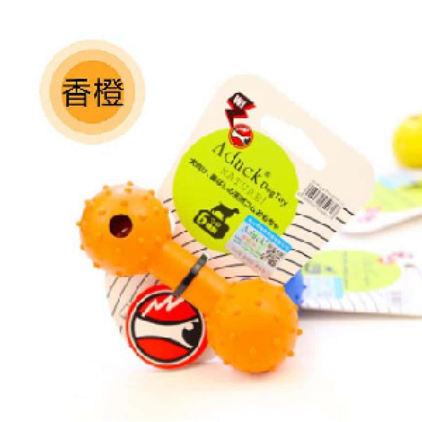 Aduck 橡膠啞鈴帶鈴鐺耐咬潔齒狗狗玩具 (橙) (圖片2)
