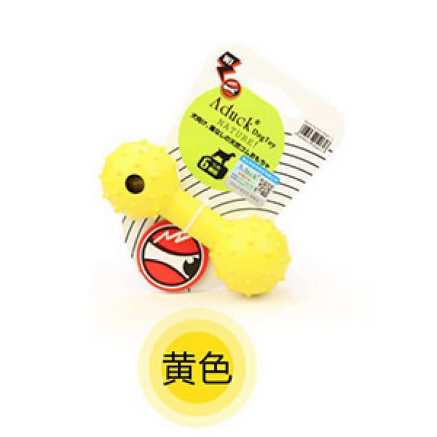 Aduck 橡膠啞鈴帶鈴鐺耐咬潔齒狗狗玩具 (黃) (圖片2)