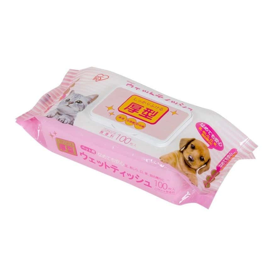 IRIS 貓狗寵物濕紙巾 加厚除螨除耳垢去淚痕 100片 (粉紅) (圖片2)