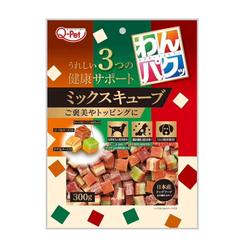 日本Q-Pet 狗小食 WanPaku 雞肉+芝士/牛肉+奶/椰菜+菜粒 300g (KQ2105) (圖片2)