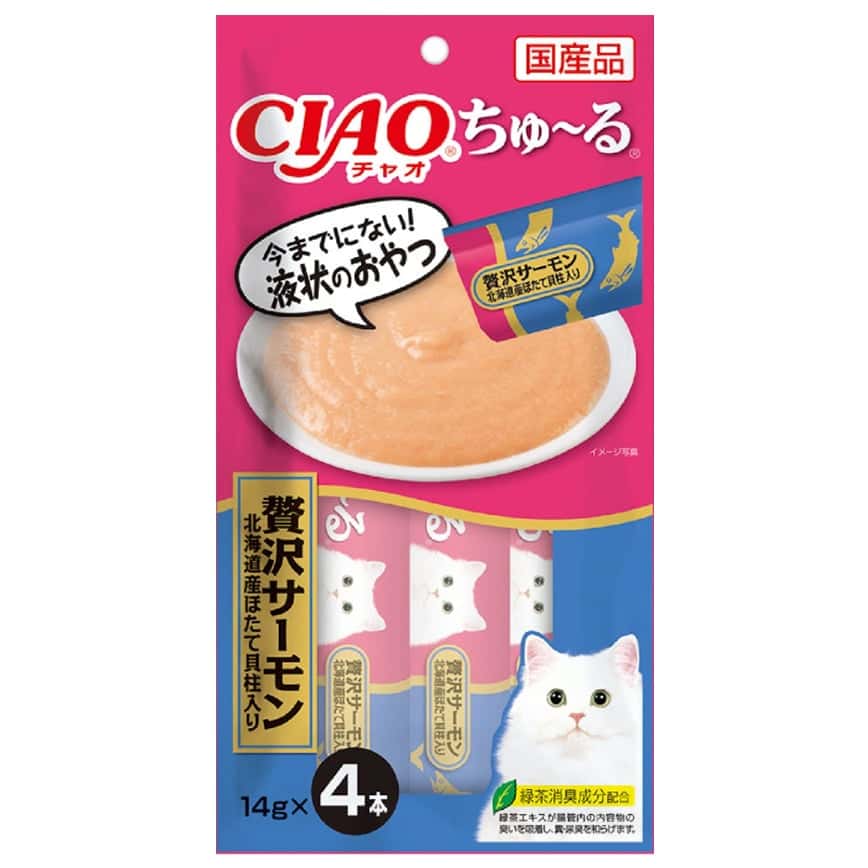 CIAO 貓零食 超奴主糧 奢華三文魚北海道扇貝 14g×4 (SC-346) (圖片2)