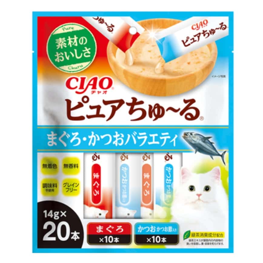 CIAO 貓零食 Pure超奴醬 吞拿魚+鰹魚Party 14g×20 (TSC-216) (圖片2)