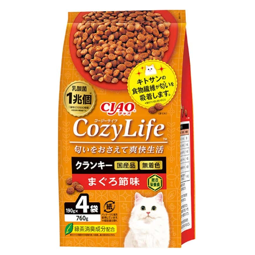 CIAO 爽快生活乳酸菌+甲殼素貓糧 吞拿魚乾味 190g×4 (P-331) (圖片2)