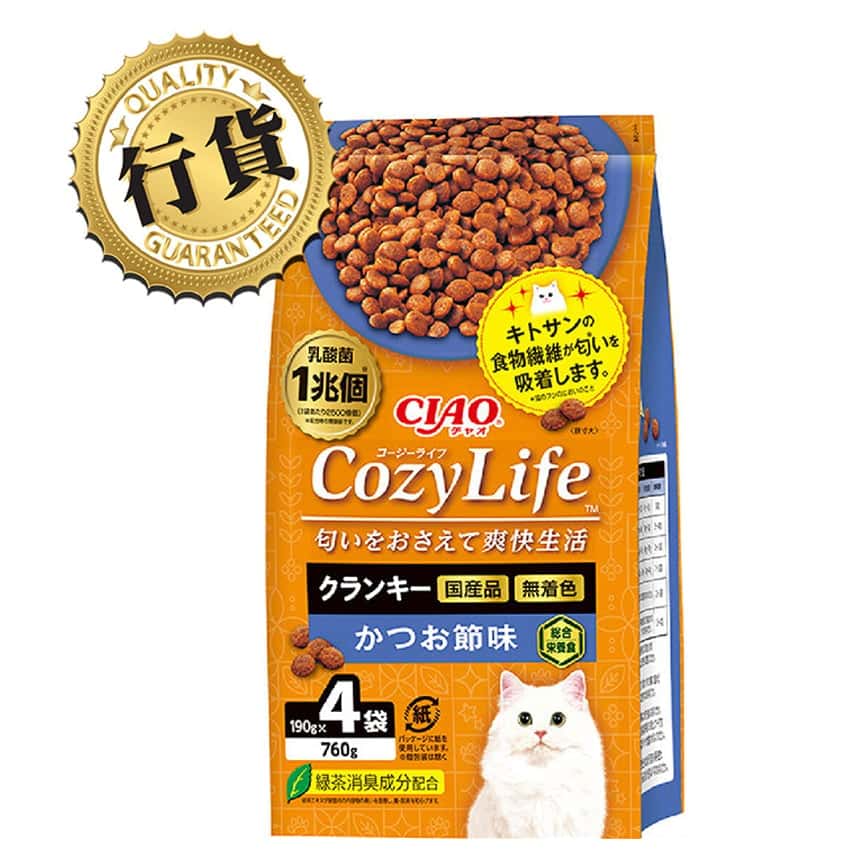 CIAO 爽快生活乳酸菌+甲殼素貓糧 木魚味 190g×4 (P-332) (圖片2)