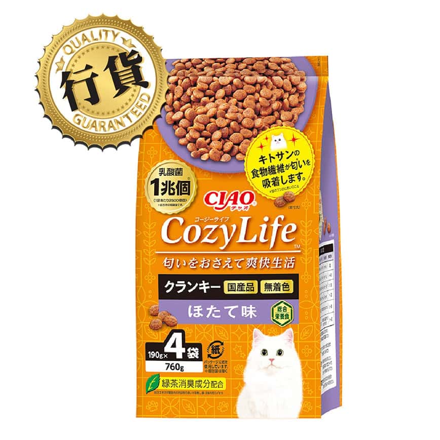 CIAO 爽快生活乳酸菌+甲殼素貓糧 帶子味 190g×4 (P-334) (圖片2)