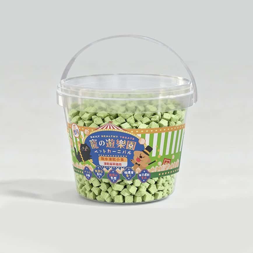 寵之遊樂園 凍乾 貓零食 去毛球貓草雞肉粒 桶裝 150g (圖片2)