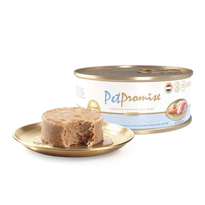 Pet Promise 貓罐頭 荷蘭罐 AAFCO 主食罐 白魚及三文魚肉醬 80g - 限時試食價 (圖片2)