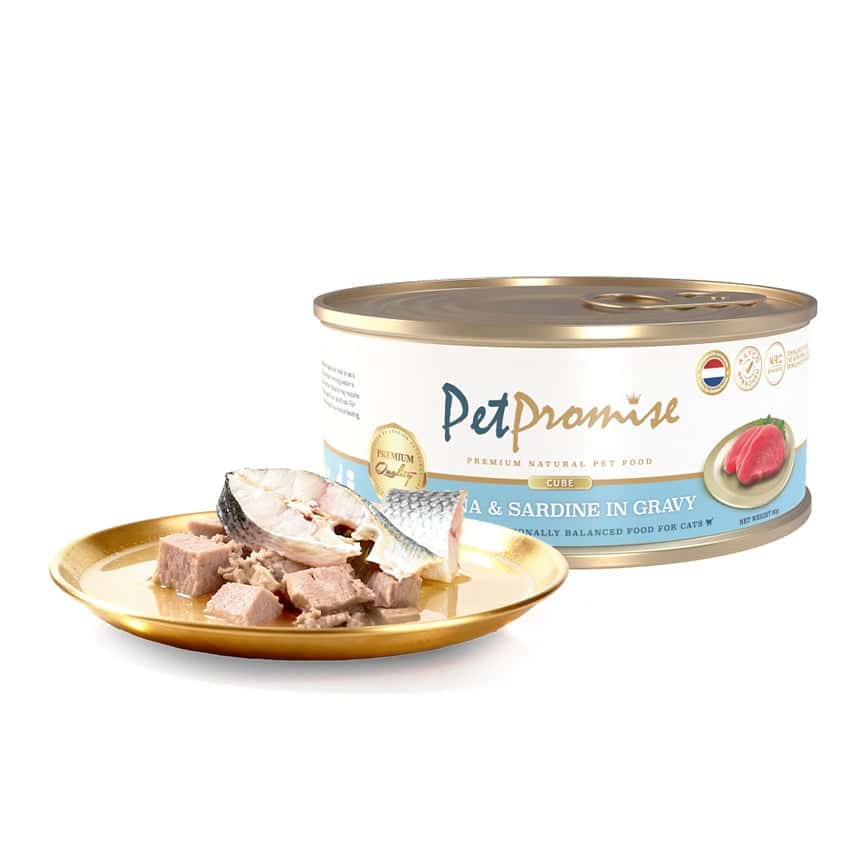 Pet Promise 貓罐頭 荷蘭罐 AAFCO 主食罐 吞拿魚及沙甸魚肉粒 80g - 限時試食價 (圖片2)