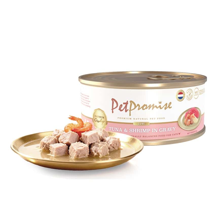 Pet Promise 貓罐頭 荷蘭罐 AAFCO 主食罐 吞拿魚及蝦肉粒 80g - 限時試食價 (圖片2)