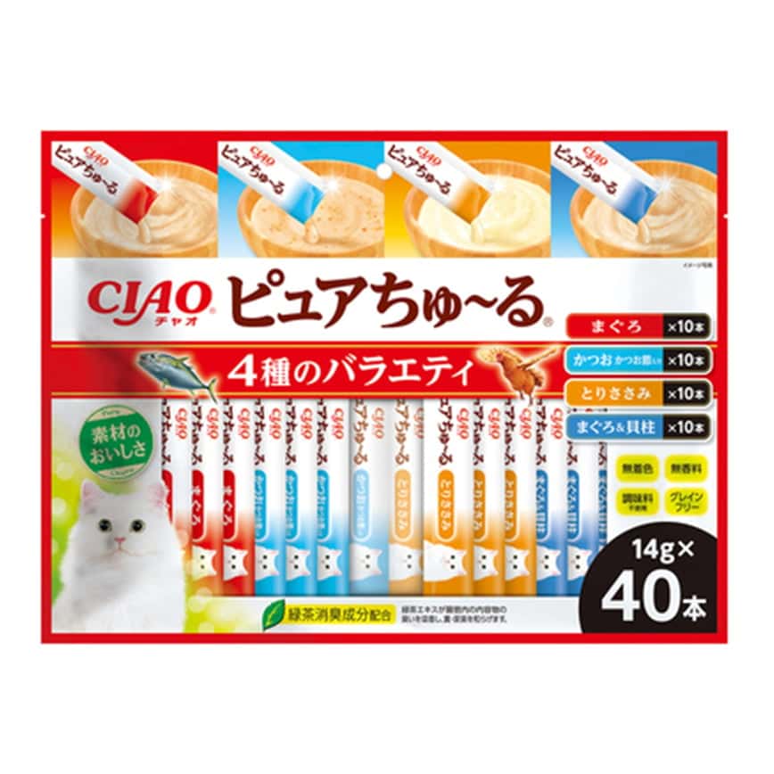 CIAO 貓肉泥 四種混合味 吞拿魚鰹魚雞肉及扇貝 14g×40本 (TSC-217) (圖片2)
