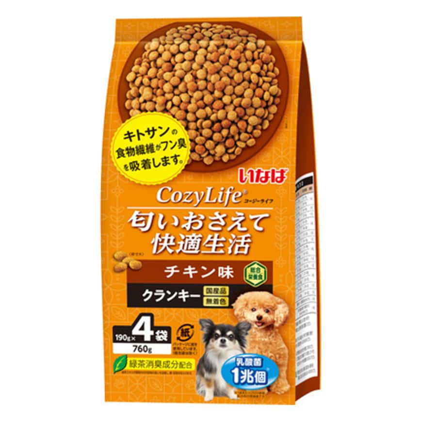 CIAO 狗糧 日本INABA 爽快生活乳酸菌+甲殼素消臭狗糧 雞肉味 190g×4袋 (DD-131) (圖片2)