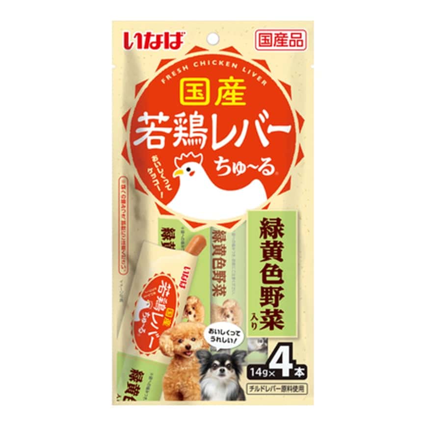 CIAO 狗肉泥 日本國產系列 綠黃色野菜肉醬 14g×4本 (DS-432) (圖片2)