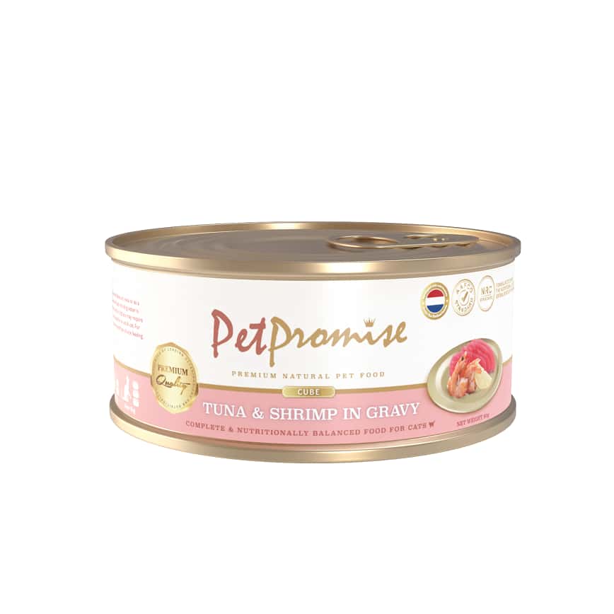 Pet Promise 貓罐頭 荷蘭罐 AAFCO 主食罐 吞拿魚及蝦肉粒 80g (非賣品) (圖片2)