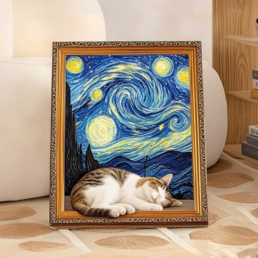 貓抓板之名畫系列 貓玩具 星夜 1個 (圖片2)