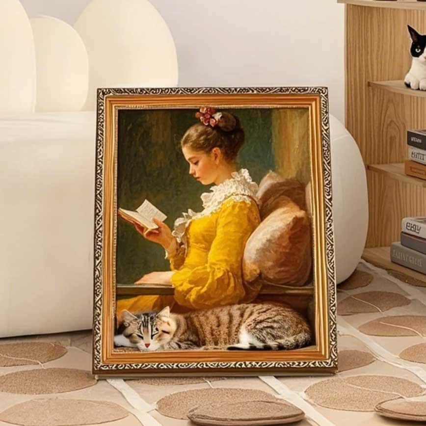 貓抓板之名畫系列 貓玩具 看書少女 1個 (圖片2)