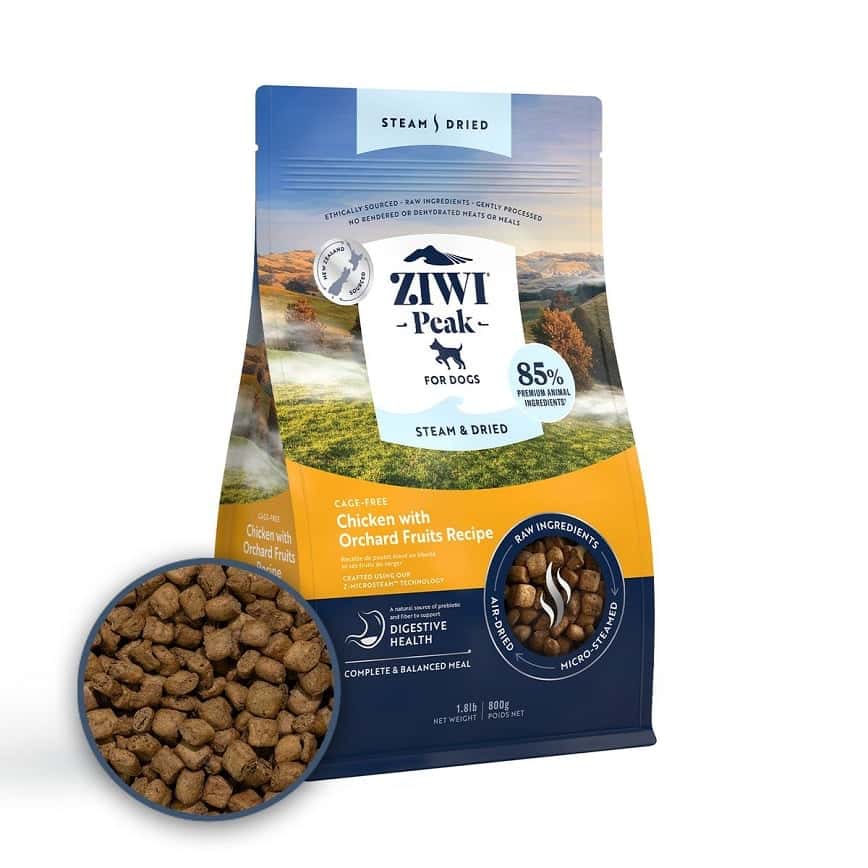 ZiwiPeak 狗糧 微蒸風乾系列 放養雞 配果園水果 食譜 800g (ZSDC0.8) (圖片2)