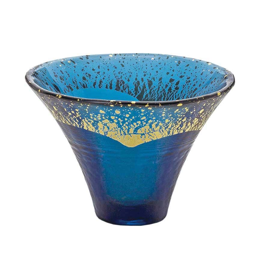 日式清酒杯 富士山杯金箔水晶玻璃 金紺藍色 1個 (圖片2)