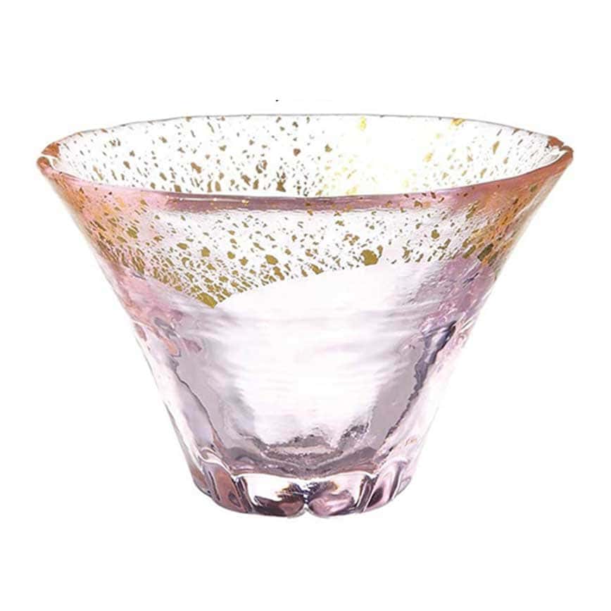 日式清酒杯 富士山杯金箔水晶玻璃 粉金色 1個 (圖片2)