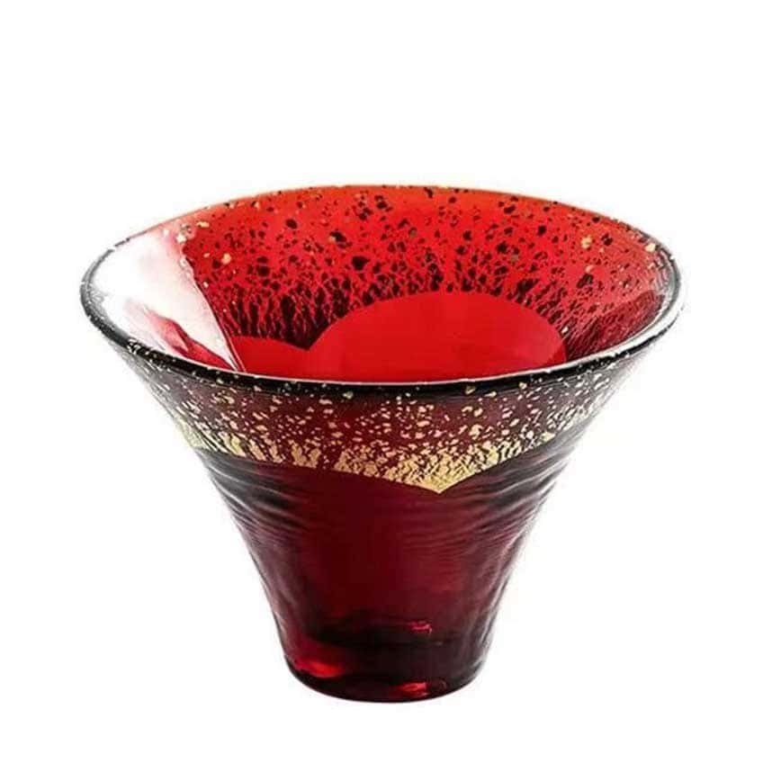 日式清酒杯 富士山杯金箔水晶玻璃 淡金紅 1個 (圖片2)