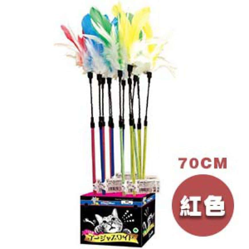DoggyMan 動感羽毛帶鈴鐺逗貓棒 70cm (紅) (圖片2)
