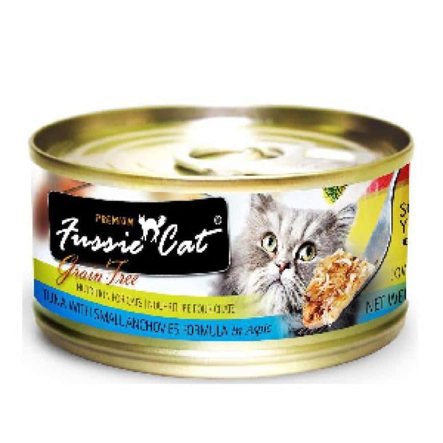 Fussie Cat 貓罐頭 黑鑽 吞拿魚+白魚 Tuna with Small Anchovies Formula in Aspic 80g (藍) (FU-SLC) (圖片2)