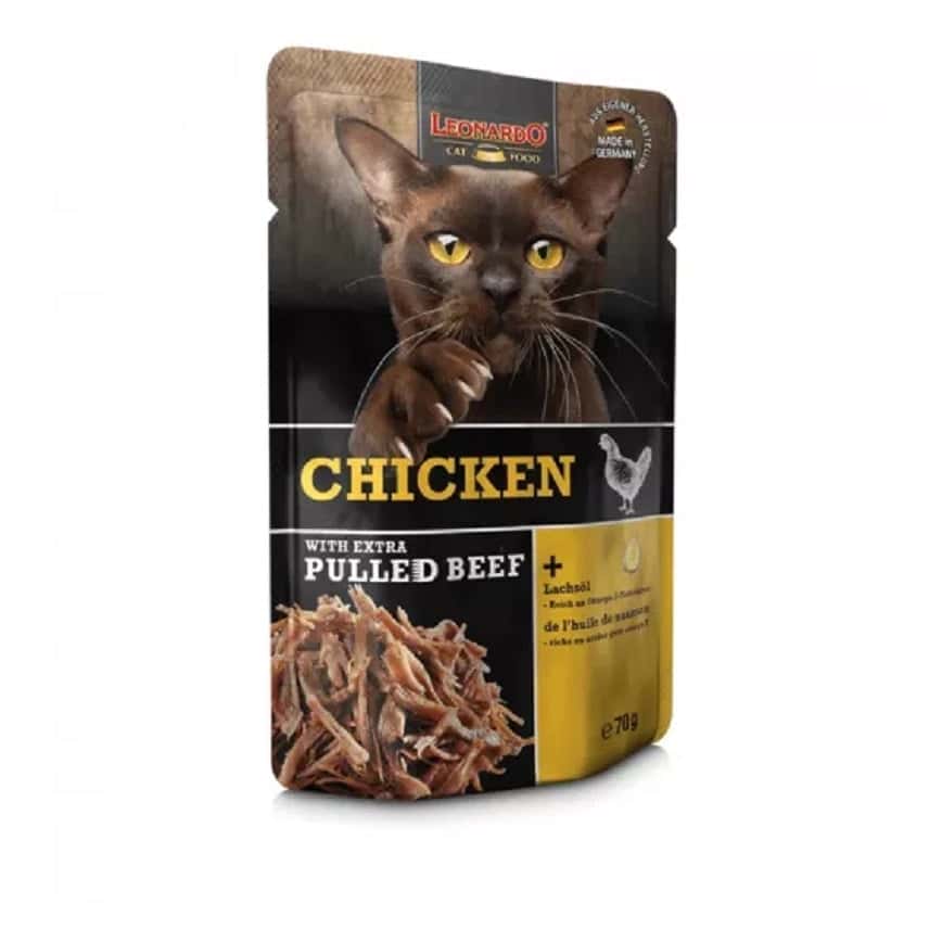 Leonardo 貓濕糧 手撕肉餐包系列 雞肉+牛肉絲 70g (圖片2)