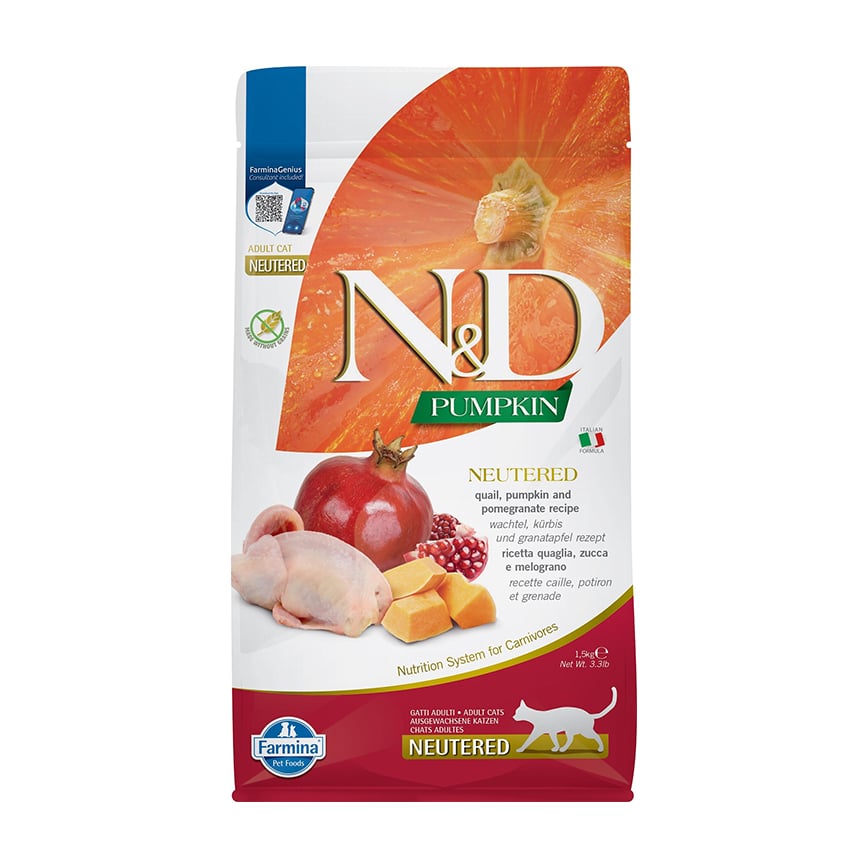 Farmina N&D 貓糧 南瓜無穀系列 鵪鶉石榴 絕育貓配方 1.5kg (PND0150015) (圖片2)