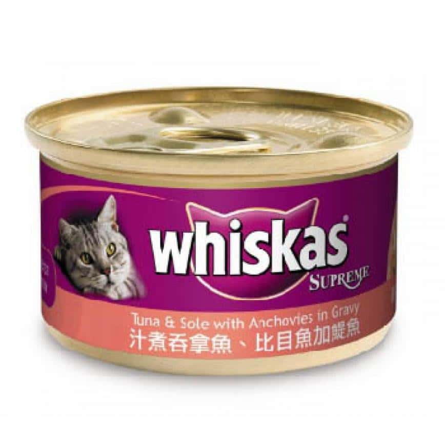 whiskas偉嘉 極品貓罐頭 汁煮吞拿魚比目魚加鯷魚 85g (ET25070) (圖片2)