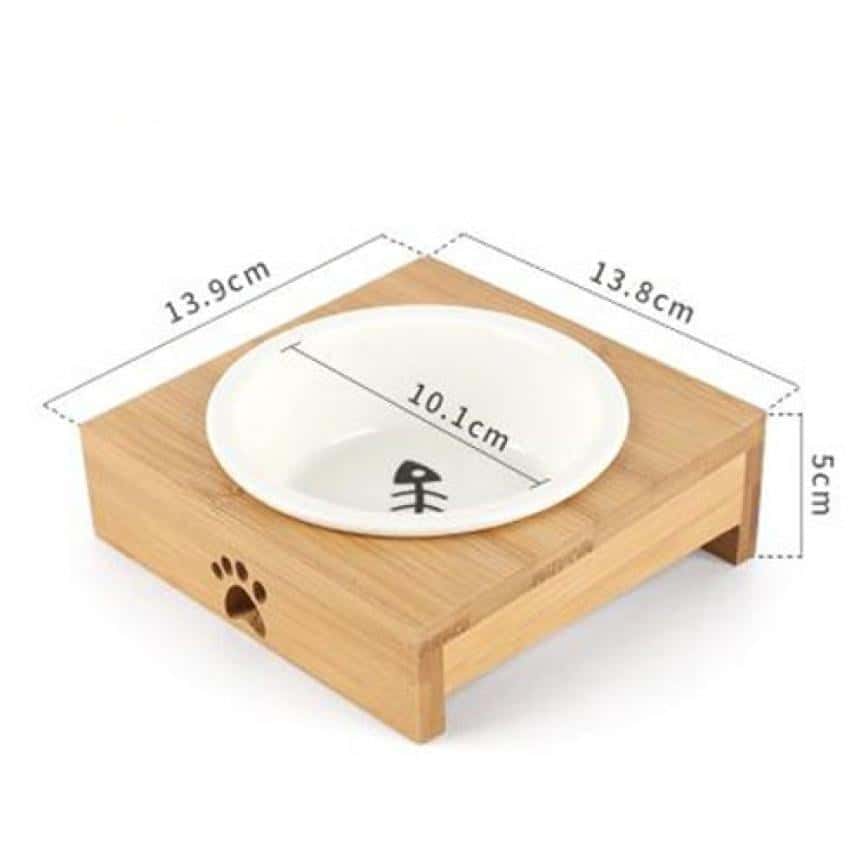 竹架寵物碗 白色陶瓷單碗 (貓犬用) (圖片2)