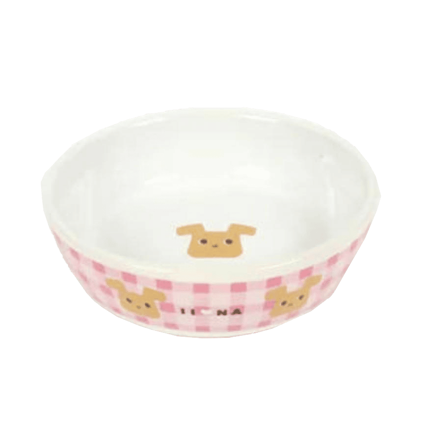 日本直送 狗狗陶瓷糧食碗 INM-011 (粉紅格仔) (停售) (圖片2)