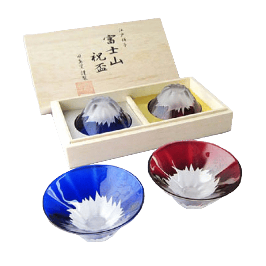 日本清酒杯 田島硝子 富士山祝盃 赤富士・青富士 木箱入 (TG13-013-2) (圖片2)