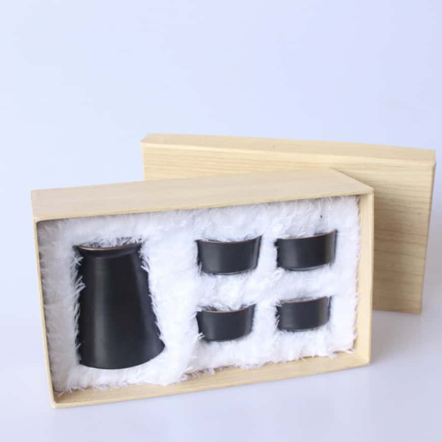 日式清酒杯 陶瓷酒杯酒套裝 小木盒啞黑 (圖片2)