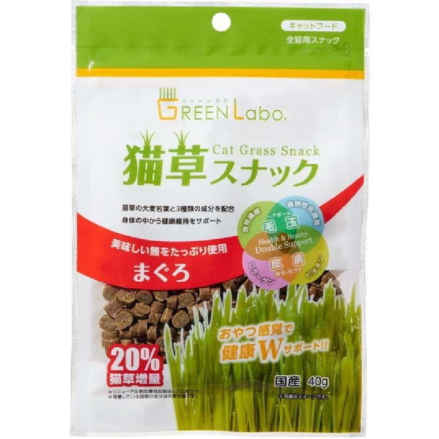 日本GREEN Labo 貓草20%增量 去毛球小食 金槍魚味 40g (紅) (圖片2)