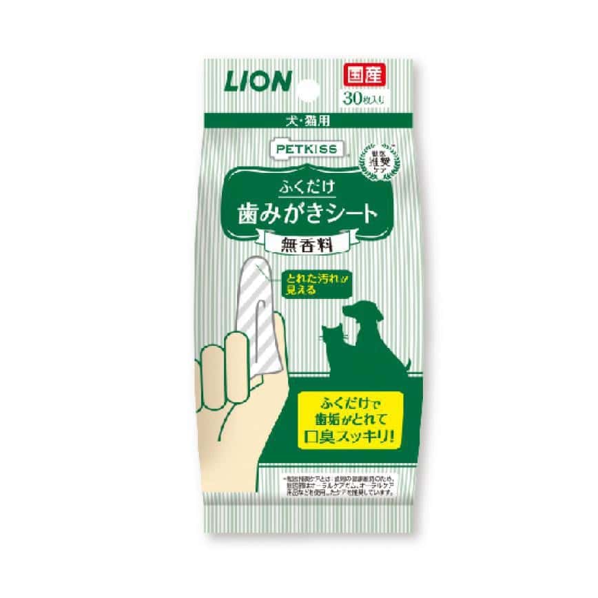 日本獅王LION Pet 寵物去牙垢潔齒布 30枚 (綠白直間) (圖片2)