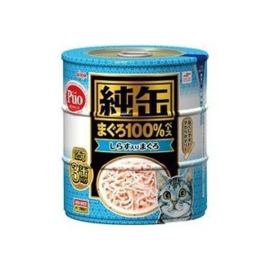 日本AIXIA 愛喜雅 貓罐頭 純缶系列 吞拿魚+白飯魚 125g 3缶入 (圖片2)