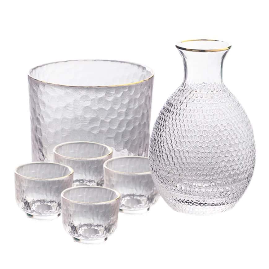 日式清酒杯 酒具套装 玻璃優雅金邊 1缸1瓶2杯 (圖片2)