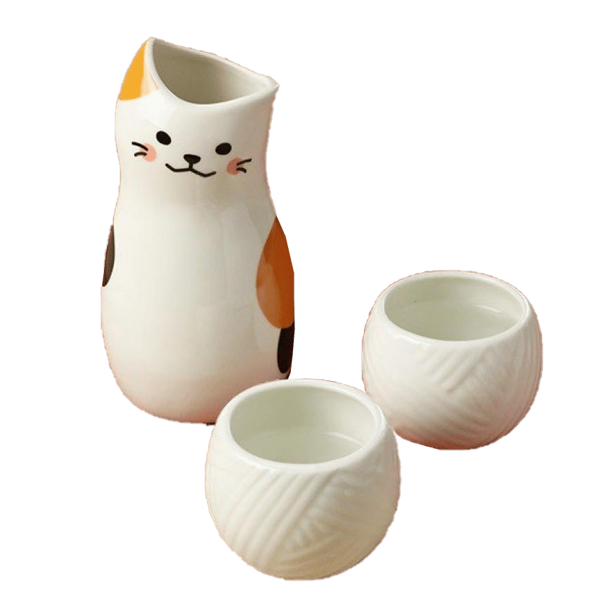 日本清酒杯 德利 酒杯酒瓶套裝 貓 一套三個 (圖片2)