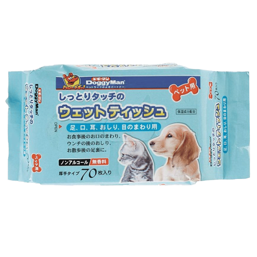 DoggyMan 日本貓狗用品 水潤觸感濕紙巾 70枚 (淺藍) (圖片2)