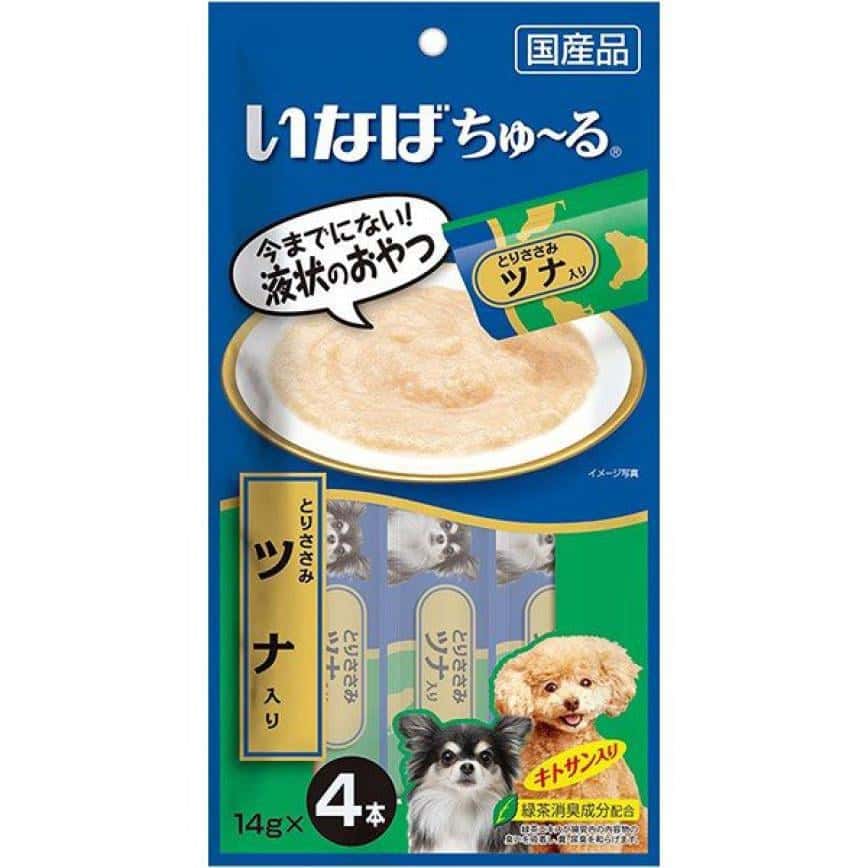 CIAO 狗零食 日本肉泥餐包 狗狗配方 雞肉金槍魚肉醬 14g 4本入 (藍綠) (DS-113) (停售) (圖片2)