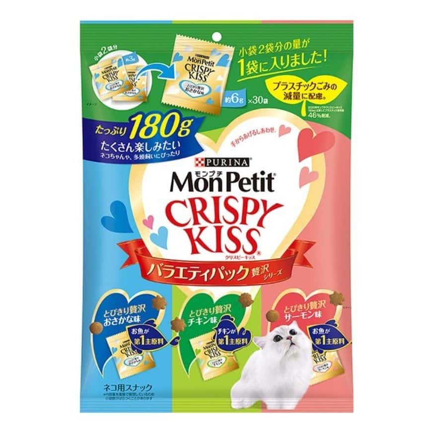 日本MonPetit Crispy Kiss 貓零食 貓脆餅 奢華魚肉雞肉及三文魚味 6g x 30袋 (藍綠粉紅) (圖片2)