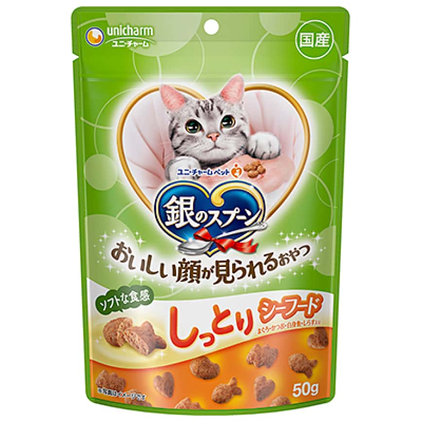 Unicharm 貓零食 日本三星銀匙柔軟食感貓零食 海鮮雞肉味 50g (綠令) (圖片2)