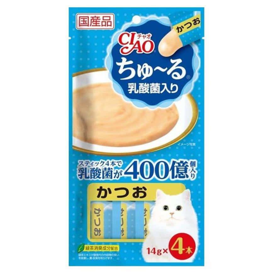 CIAO 肉泥 貓零食 乳酸菌 鰹魚肉醬 14g 4本入 (藍色) (SC-232) (圖片2)