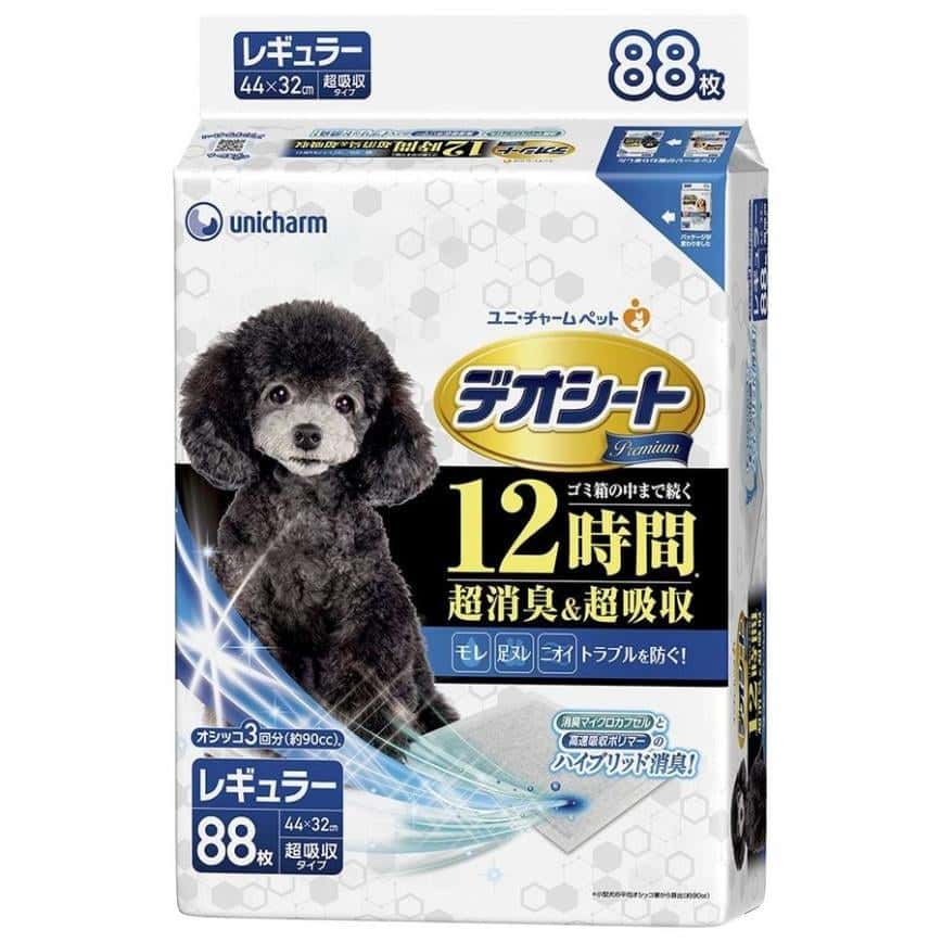 Unicharm 狗尿墊 狗尿片 日本 Premium Regular 超消臭超吸收增量裝 寵物尿墊 [44*32 L碼 88枚入] (藍) 停售 (圖片2)