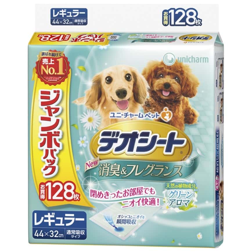 Unicharm 寵物尿墊 狗尿墊 狗尿片 日本柔軟香氛超除臭增量裝 田園清香味 寵物尿墊 [44*32 L碼 128枚] (圖片2)