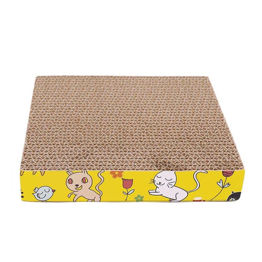 HelloDOG 玩具嚴選 瓦楞紙貓抓板 彩黃色圖案正方形 (圖片2)