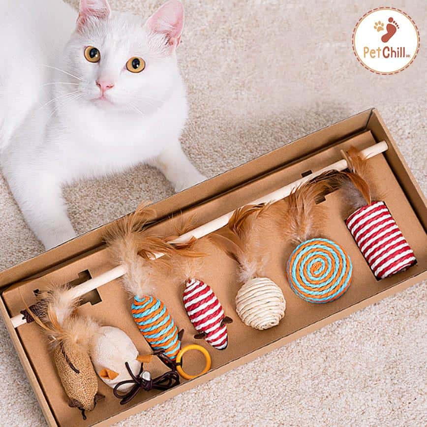 劍麻逗貓棒 玩具嚴選 老鼠羽毛套裝 7本入 (圖片2)