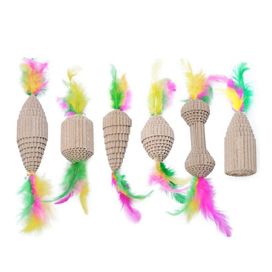 瓦楞紙 小型磨爪神器 鈴鐺羽毛玩具 一個 (款式隨機) (圖片2)
