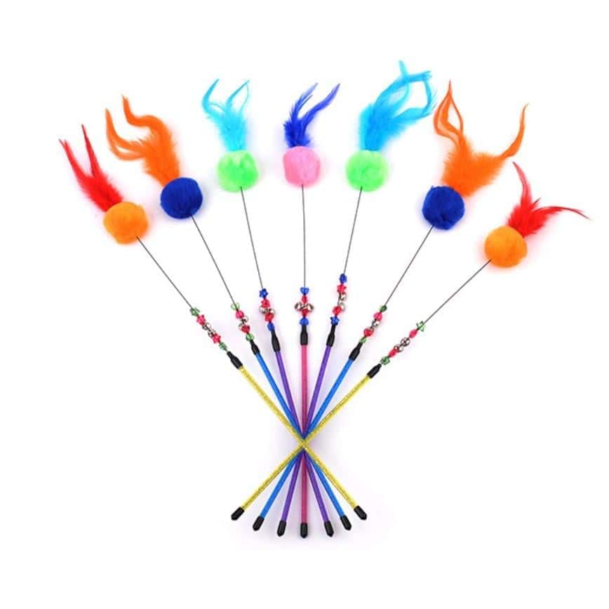 毛絨球及羽毛鈴鐺逗貓棒 一支 (顏色隨機) 停售 (圖片2)