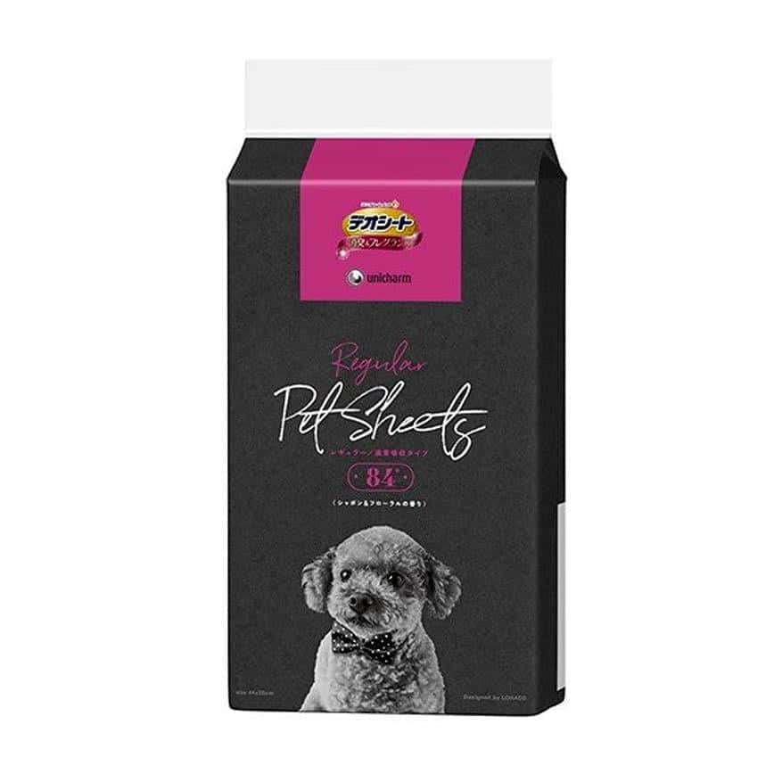 Unicharm 狗尿墊 狗尿片 日本寵物尿墊 肥皂花香味 [44*32 S碼 84枚入] (桃紅黑) (圖片2)